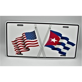 DIGIART INTERNATIONAL CUBA CUBAN AMERICAN FLAG METAL CAR NOVELTY LICENSE PLATE AUTO TAG