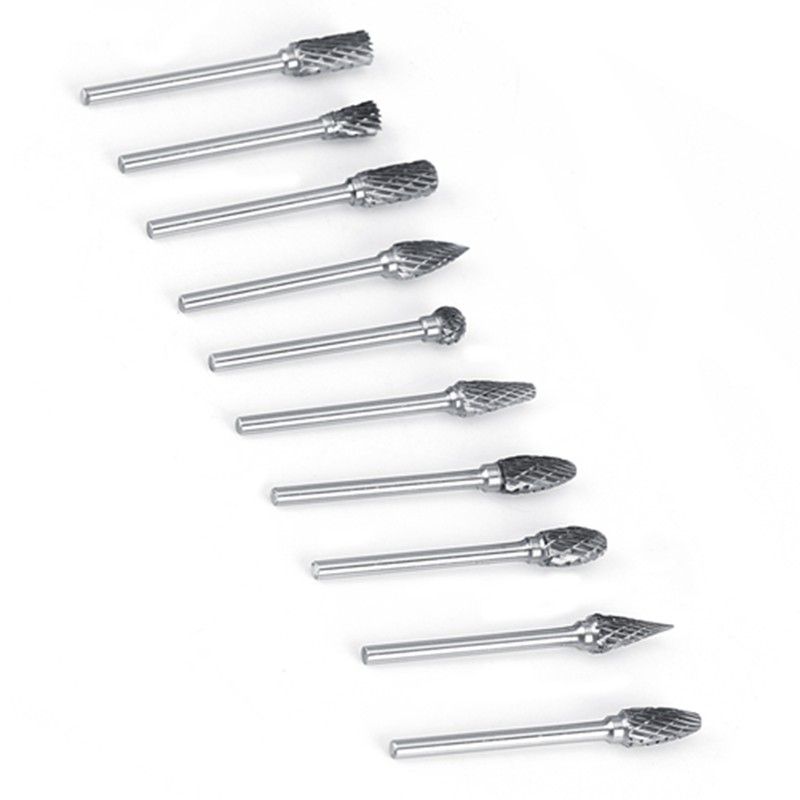 10pcs Tungsten Carbide Steel Rotary Files Burr Set 3mm Shank