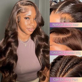 Smilenice Real Hair Wig, 13 x 6 (33x15 cm), Body Wave Brown, 200% Density, HD Lace Front Wig, Human Hair Wig, #4 Wig for Women, with Baby Hair, Light Brown, Human Hair for Women, 6