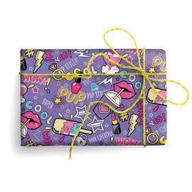 ARKRAFT 18-9326 Gift Wrapping Paper Set 3 Sheets XXL 90 x 65 cm Packaging Plastic-Free FSC Paper Cartoon Purple