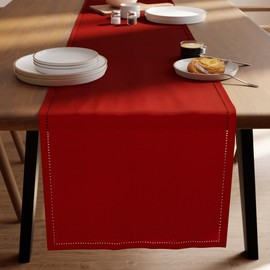 Encasa XO Dining Table Runner 13"x91" | Pure Cotton Hemstitched Design | Red - Machine Washable