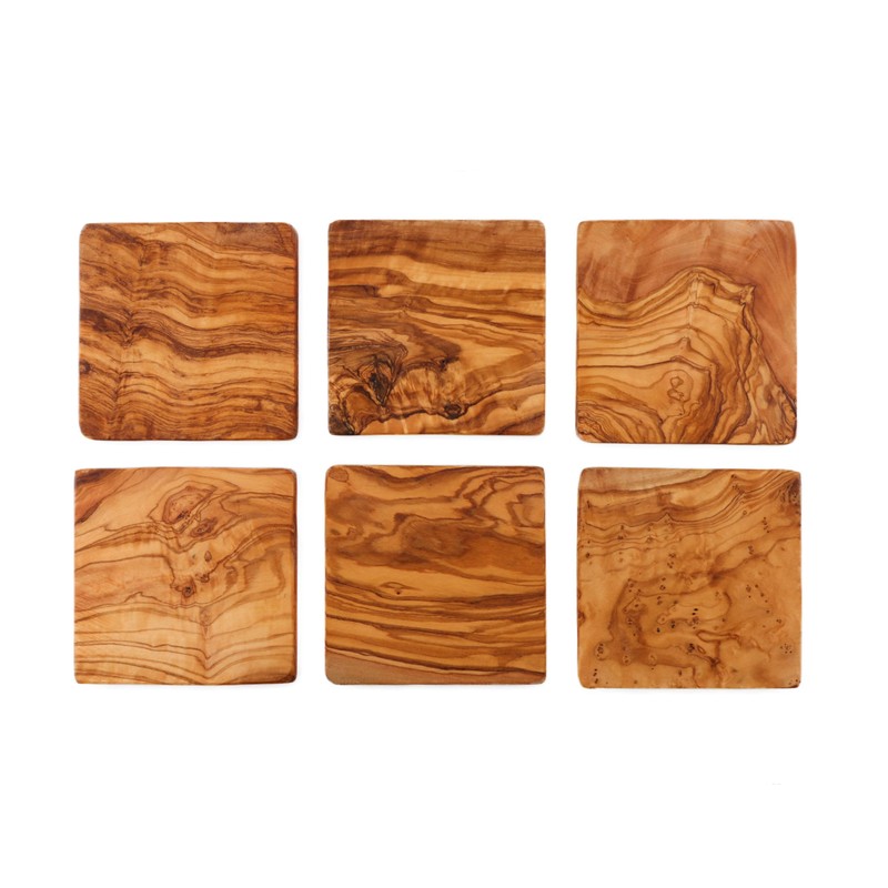 Cleminson Olive Wood Coasters 9cm (Set of 6) in Cotton
