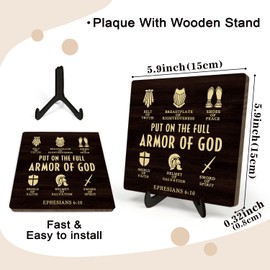 Bible Verse Sign, Put on the Full Armor of God Religious Wood Plaque,Christian Sign, Table Art Signs, Wooden Sign Desk Decor, Positive Home Decor Gift for Men,5.9x5.9inch(EPHESIANS 6:10)