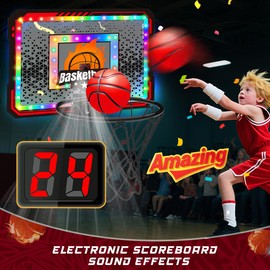 VATOS Basketball Hoop Indoor for Kids, Light up Basketball Hoops with 6 Color LED Lighting, Remote Controller, Scoreboard & 3 Balls, Over The Door Basketballs Game Toys Gifts for Kids 5-12 Boys Girls