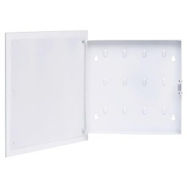 vidaXL Tempered Glass Magnetic Board Key Box - White Powder-Coated Steel Key Cabinet with 12 Hooks and Pen