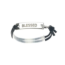 Occasions Gift Giving Blessed Message Metal Plate Faux Leather Double Strand Bracelet (Silvertone)