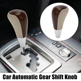 X AUTOHAUX Car Automatic Gear Stick Shift Shifter Knob Beige Brown Wood Pattern