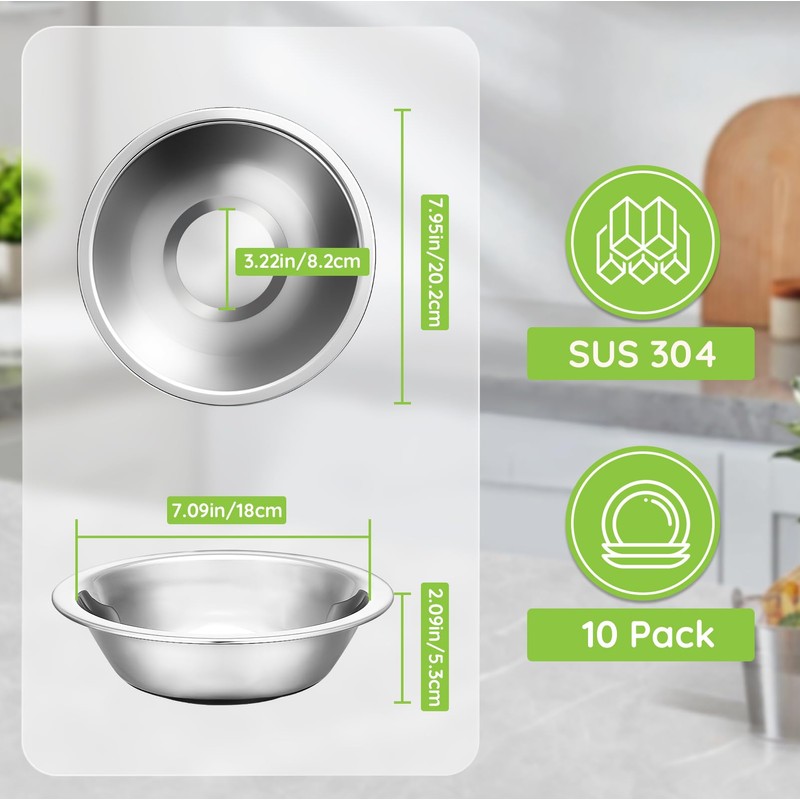 Offiper 304(18/8) Stainless Steel Mixing Bowls for Kitchen, 10 Pack