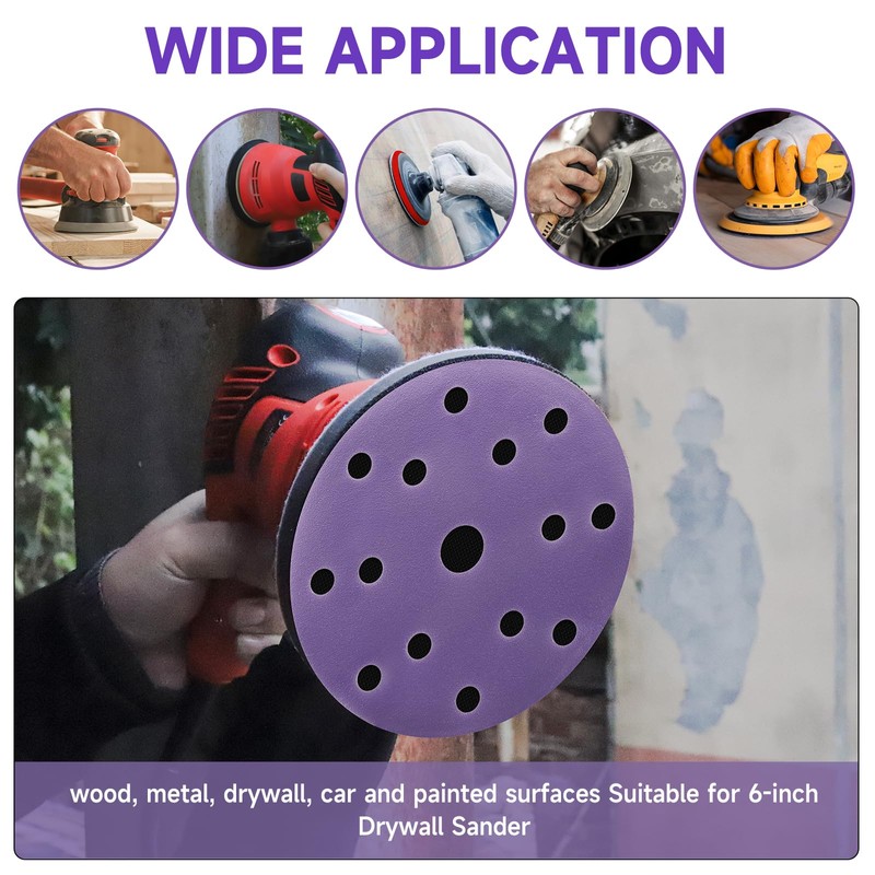 STEBRUAM 50pcs 150mm Sanding Discs 150 Grit 15 Holes Hook