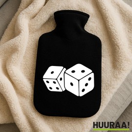 Huuraa Wärmflasche Würfel Dice Geschenk 1,8 Liter Black Classic Veloursbezug Würfel Präsent