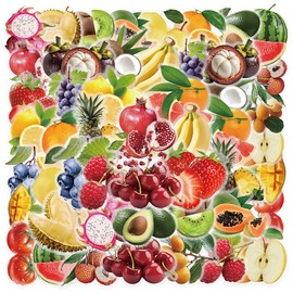 50Pcs Mixed Fruits Stickers for Water Bottle Laptop Luggage Computer Phone Bicycle Skateboard crapbooking,Waterproof Transparent Trendy Cartoon Stickers
