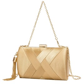 LETODE Women's Elegant Tassel Pendant Silk Evening Bag Clutch Purse for Bride Wedding Prom Night Out Party-Gold