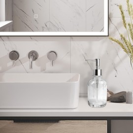 UHEY HOME Glass Soap Dispenser Bathroom Kitchen11.8oz Refillable Liquid Soap Dispenser with Rust-Proof Plastic Pump