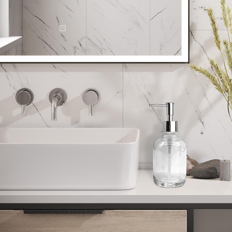 UHEY HOME Glass Soap Dispenser Bathroom Kitchen11.8oz Refillable Liquid Soap