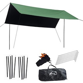 Wind Tour Portable Multifunctional Outdoor Camping Traveling Awning Backpacking Tarp Sunshade Lightweight UV Protection and PU 3000mm Waterproof Rain Fly Tarp Shelter (118*177 inches)