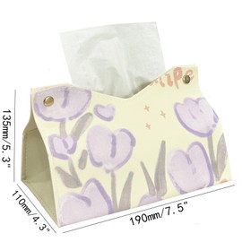 DD-life Purple Tulip Tissue Box,PU Leather Tissue Box,Napkin Organizer Dispenser,Paper Box Cover for Living Room Bedroom Tissue Box Decoration