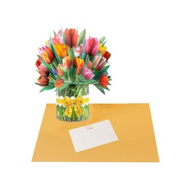Xinyanmy 3D Colorful Paper Pop Up Bouquet Cards, Pop Up Greeting Cards for Mum, Daughter，Sister，Home Decor & Celebration Keepsake, Handcrafted Foldable Greeting Card (Tulip)