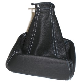 Shift Boot Lever Cuff / Black Leather / White Stitching