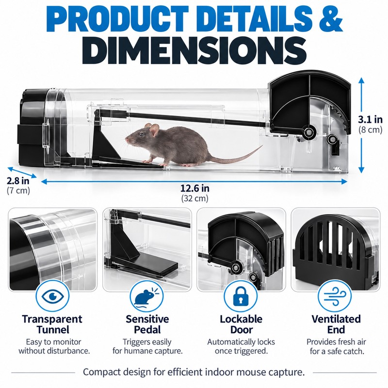 Reusable Mouse Trap for Home Pest Control – Self-Locking Plastic
