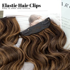 KooKaStyle Clip in Long Wavy Synthetic Hair Extension 20 Inch 4PCS Balayage Dark Brown to Chestnut Hairpieces Fiber Thick Double Weft Hair Extension for Women