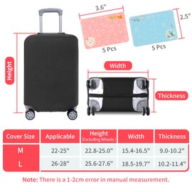 Travel Suitcase Protective Cover, Washable Elastic Trolley Luggage Case Protector Bag with Luggage Waterproof Stickers Labels for DIY Patterns (Black, L(26"-28" Luggage))