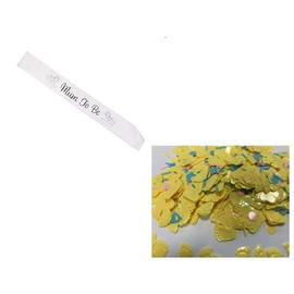 LGT Baby Shower/Gender Reveal Party Decorations Set. Banners, Confetti and Sash. Girl/Boy/Unisex (White Mum to Be and Yellow Feet), Pink, Blue
