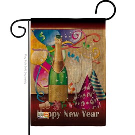 Breeze Decor New Year Happy Garden Flag Winter Clock Countdown Champagne Party Fireworks Celebrate Small Decorative Gift Yard House Banner Double-Sided Made in USA 13 X 18.5