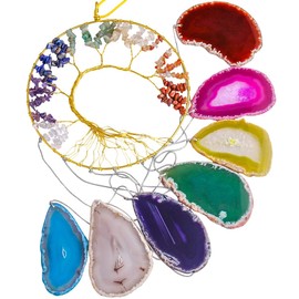 Nupuyai 7 Chakra Tree of life Agate Slice Wind Chime, Wall Art Hanging Healing Crystal Ornament Home Decor