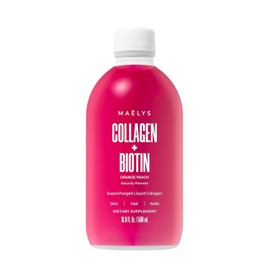 MAËLYS Super Charged Liquid Collagen for Women - Collagen Peptides Supplement with Biotin for Hair, Skin and Nails - Liquid Hydrolyzed Collagen Peptides, Orange Peach