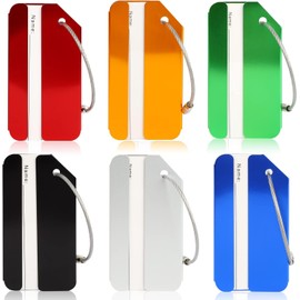 6 Pack Luggage Tag, Aluminium Metal Suitcase Tags with Name ID Card and Stainless Steel, Identification Backpack Waterproof Labels for Travel Luggage, Baggage, Suitcase (6 Color)