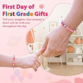 Lifecapido First Day of School Bracelet, First Day of First Grade 1st Grade Bracelet, Colorful Matching Heart Adjustable Bracelets for Mom and Daughter, Back to School Gifts