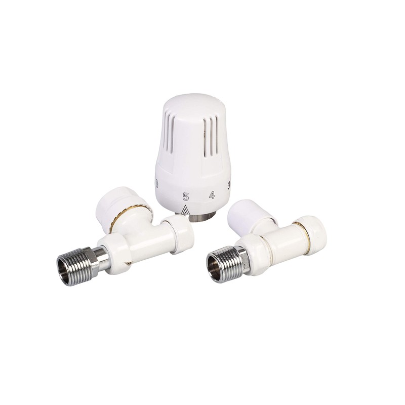 London Taps Thermostatic Radiator Valve TRV and Lockshield Set, White