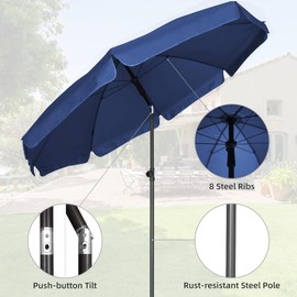 AMMSUN Patio Umbrella Market Table Umbrella 6.5 ft Tilt Steel Pole UPF50+ Protection, Great for Outdoor Garden Backyard, Navy Blue