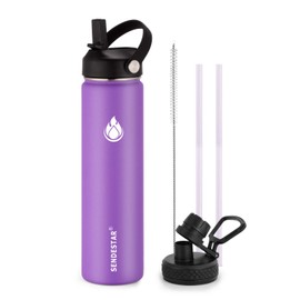 SENDESTAR Stainless Steel Water Bottle, Wide Mouth Water Bottle 24 oz with Straw Lid, Spout Lid, Double Wall Vacuum Insulated Leak Proof, Keeps Liquids Hot or Cold (Violet)