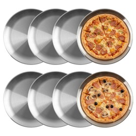 8 Pcs 9 Inch Pizza Pans Bulk Stainless Steel Sets Round Bakeware Pizza Trays for Oven Kitchen Baking Home Restaurant Safe Sturdy Reusable (Silver)
