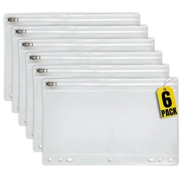 1IntheOffice Clear Pencil Pouch for 3 Ring Binder, Ring Binder Pockets with Zipper, Vinyl, 6 Pack