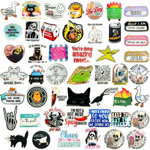 50 PC Funny Stickers Small Humor Waterproof Sticker Bulk Pack