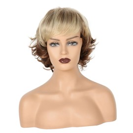 Baluue Gradient Rose Lace Front Wig Bangs Short Curly Bob Style for Women Natural Looking Fluffy Hair Accessories for Daily Wear and Special Occasions