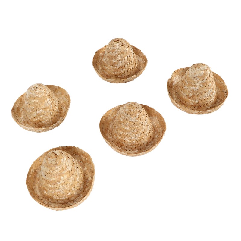 5Pcs Mini Sombrero Straw Hats 3.7in Diameter Retro Simple Style