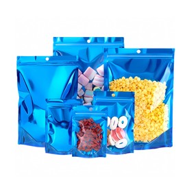 100 PCS Smell Proof Mylar Bags, Resealable Packaging Sealable Bags Stand Up Aluminum Foil Pouch Bags with Clear Window for Food Storage, Jewelry,Cookie,Small Business Packaging (Blue, 7 x 10 Inch)