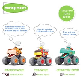MOONTOY Monster Trucks Pull Vehicles Back Car Toy Gifts for Baby Kid Age 12 Months and Above