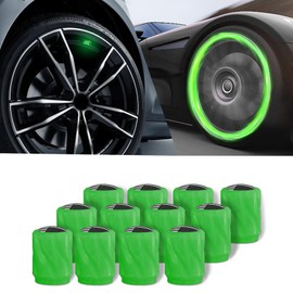 12PCS Luminous Car Tire Valve Stem Caps, American Flag Valve Stem Caps, Illuminated Corrosion Resistant Tire Pressure Caps, Universal Car Accessories for Most Vehicles (Green/Flag)