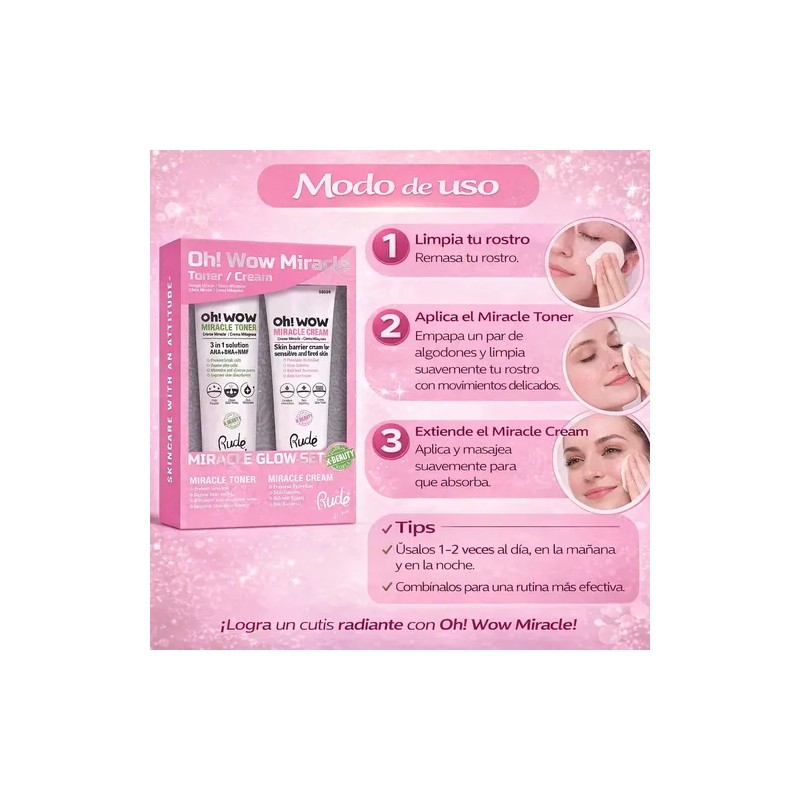 Kit Rude Miracle Glow Tónico & Miracle Cream Hidratante