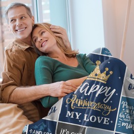 SEGXCFL Gifts for Wife Blanket for Men Women Wife Her Couple,Blue Romantic Marriage Gifts for Her Throw Blanket,Happy Anniversary to My Wife from Husband, Valentines Gift Idea 50"x 60"