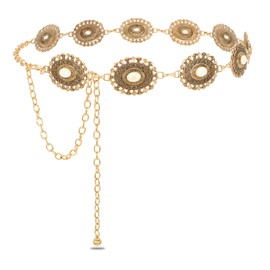 SUOSDEY Women Western Concho Belt Silver Gold Boho Waist Chain Adjustable Country Metal Belt for Jeans Dress