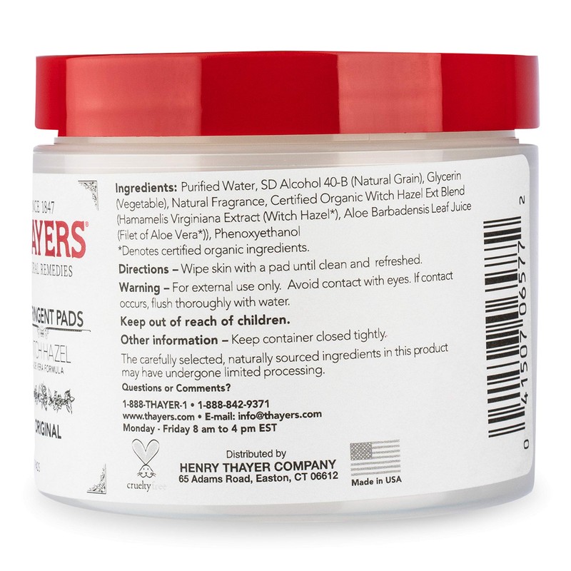 THAYERS Original Witch Hazel Astringent Pads with Aloe Vera Formula,