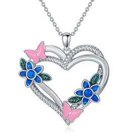 VIJASHOP Heart Necklace for Women Enamel Butterfly Flower Heart Pendant Double Heart Jewelry Valentine's Day Gift for Girlfriend Wife, Copper, No Gemstone
