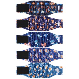 Barklincharm 5 Pack Dog Diapers Male, High Absorbing Dog Wraps, Belly Bands for Male Dogs with Incontinence or Frequent Urination, Washable Doggie Diapers S, Space