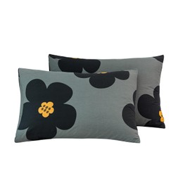 YuHeGuoJi Black Floral Pillowcases Set of 2 Queen 100% Cotton Gray Flower Pillow Cases Envelope Closure Plant Print Pillow Covers Decorative Botanical Pattern Pillow Protector 2 Pack 20x26 Inch