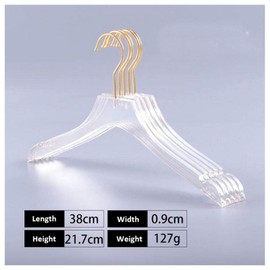 Yijiang 10 Pcs Clear Acrylic Hanger Crystal Clothes Hanger with Gold Hook, Transparent Shirts Dress Hanger with Non-Slip Notches for Show Ladies Dresses, Shirts, Wedding Dresses